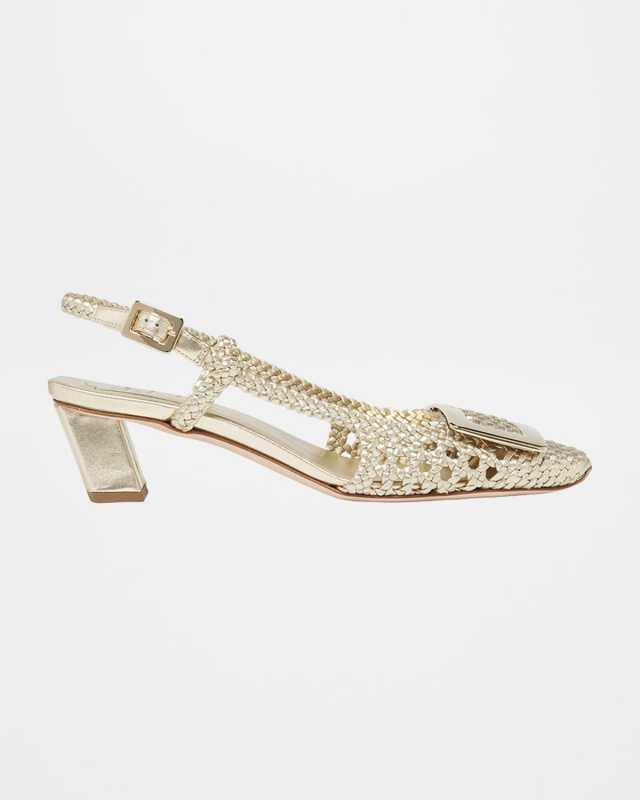 Belle Vivier Braided Metallic Leather Buckle Slingback Pumps